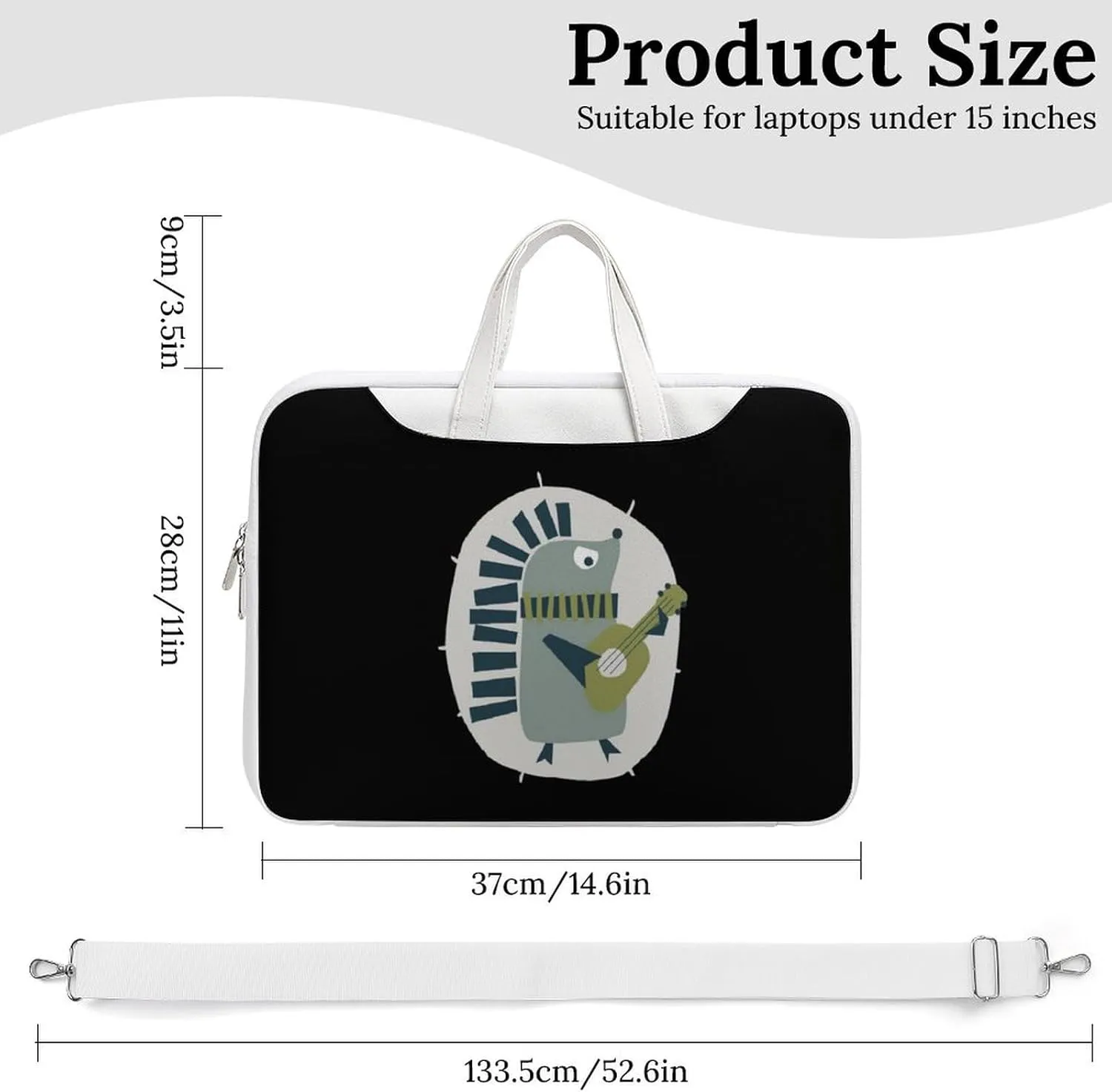 Cute Hedgehog Playing Guitar Leather Bag Laptop Case Slim Water Resistant Computer Bags with Handle Briefcase for Work