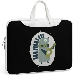 Cute Hedgehog Playing Guitar Leather Bag Laptop Case Slim Water Resistant Computer Bags with Handle Briefcase for Work