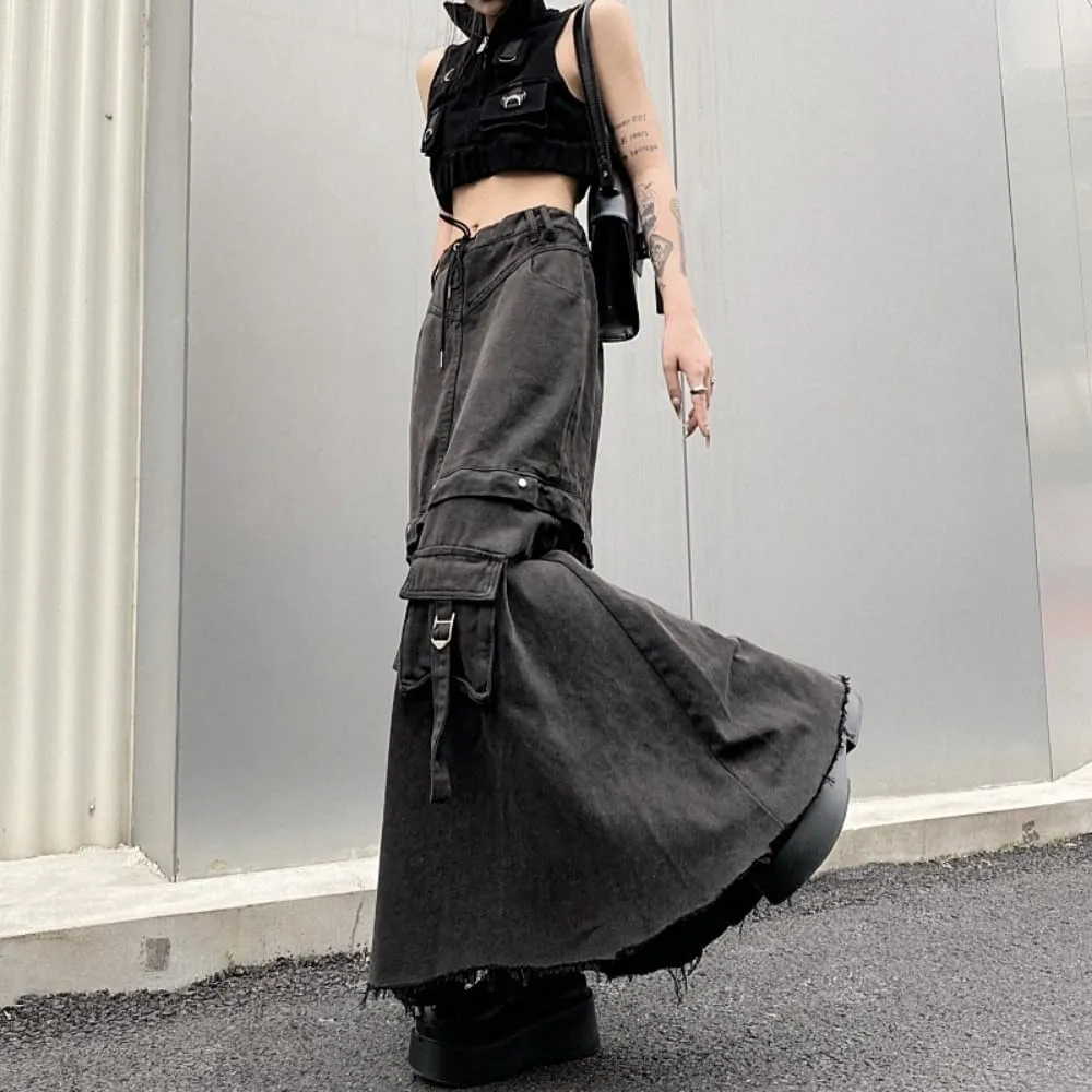 CUTEGAL Y2k Cargo Skirt - Detachable, Vintage Denim Women's Long Skirt