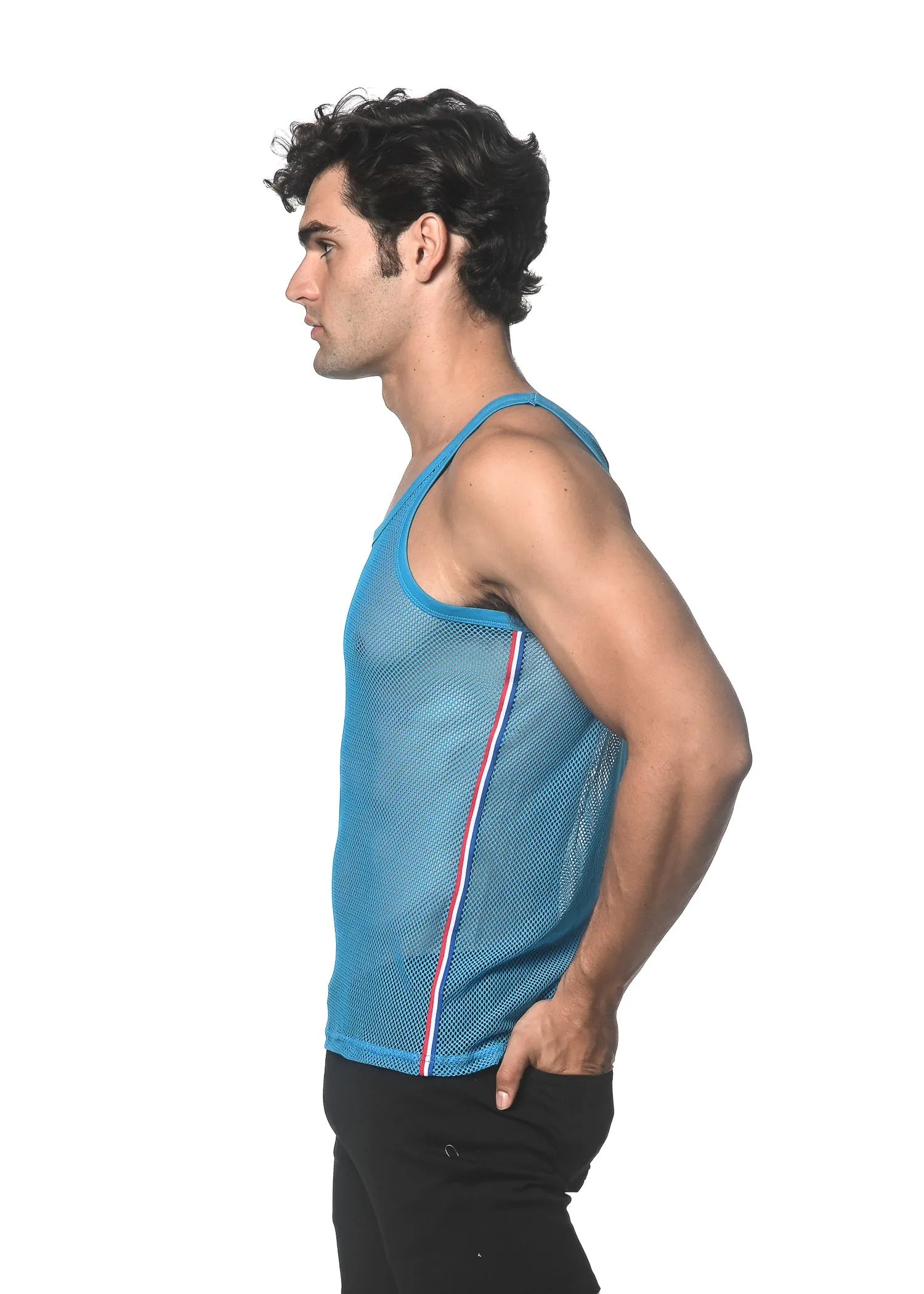 CYAN STRETCH MESH TANK WITH SIDE TAPE ST-11120