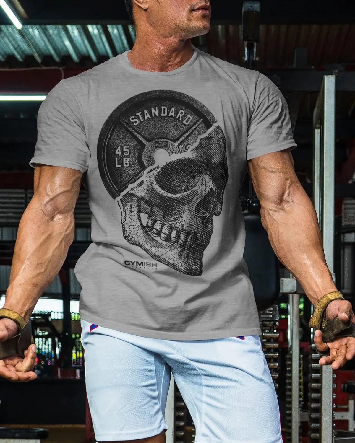 D R DETROIT REBELS Skull Plate Printed Shirts Men's Hardcore Gym Workout T-Shirt