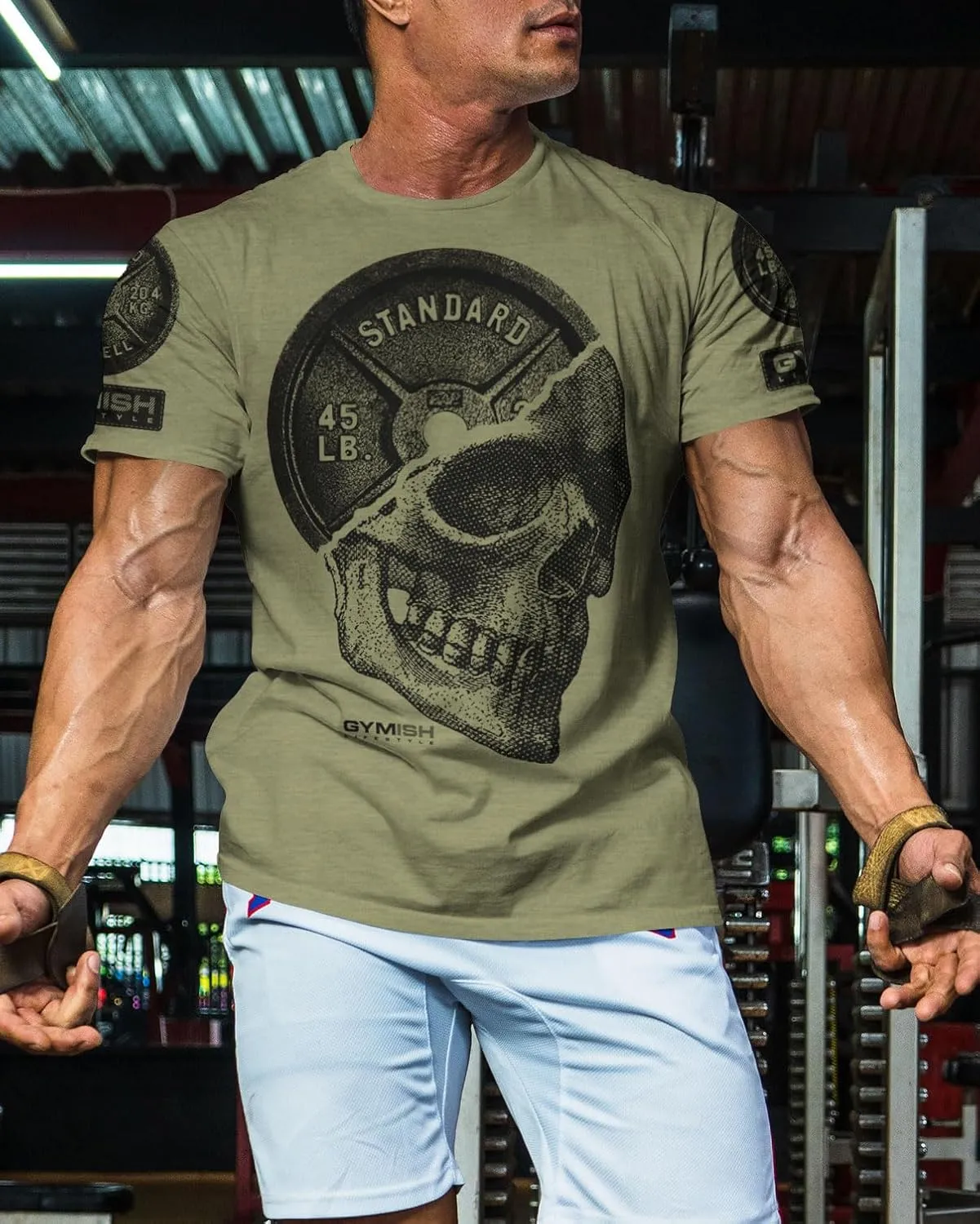 D R DETROIT REBELS Skull Plate Printed Shirts Men's Hardcore Gym Workout T-Shirt
