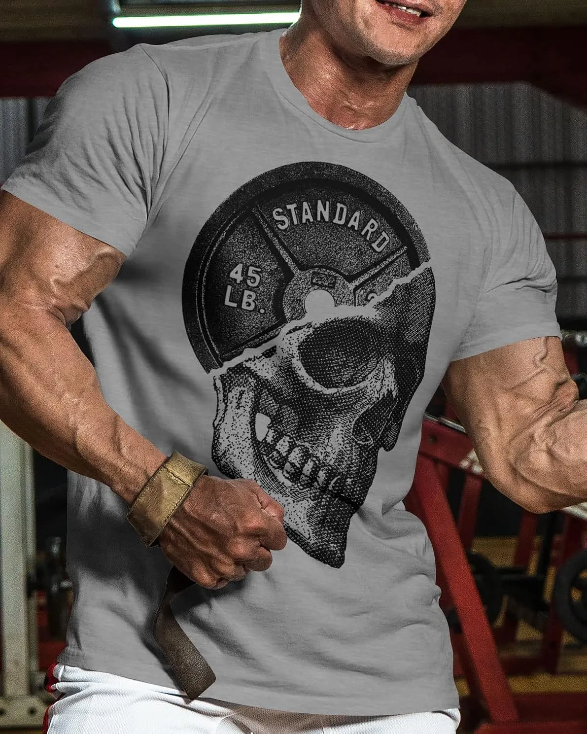 D R DETROIT REBELS Skull Plate Printed Shirts Men's Hardcore Gym Workout T-Shirt
