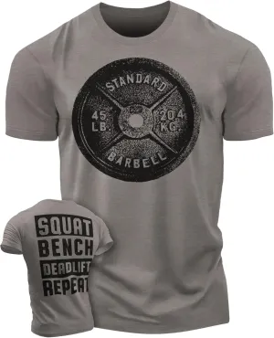 D R DETROIT REBELS Squat Bench Deadlift Repeat Gym Workout Shirts for Men Weight Plate Gym T-Shirt
