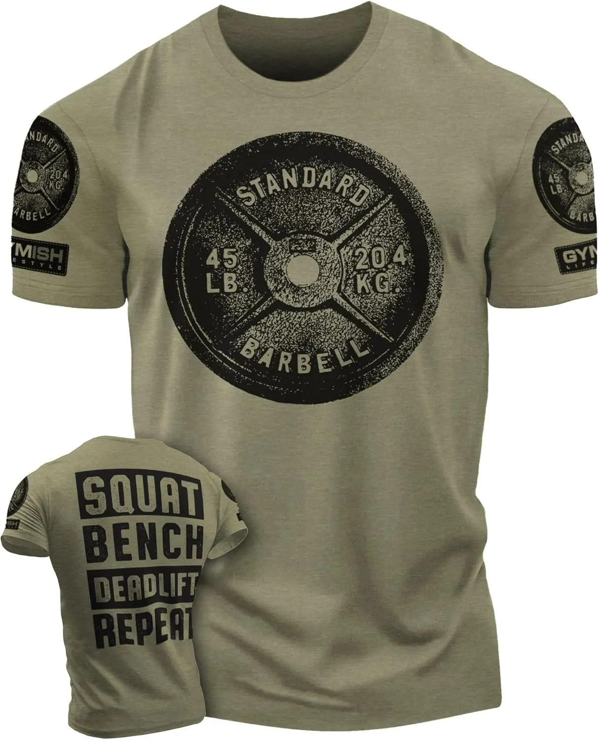 D R DETROIT REBELS Squat Bench Deadlift Repeat Gym Workout Shirts for Men Weight Plate Gym T-Shirt