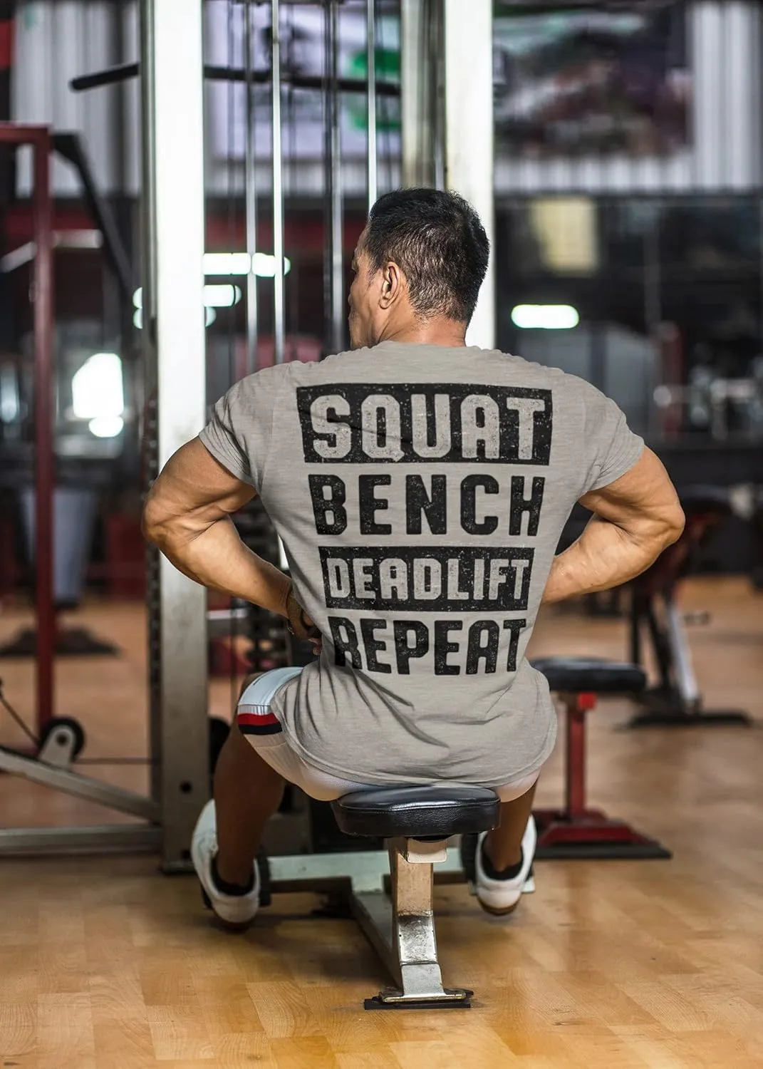 D R DETROIT REBELS Squat Bench Deadlift Repeat Gym Workout Shirts for Men Weight Plate Gym T-Shirt