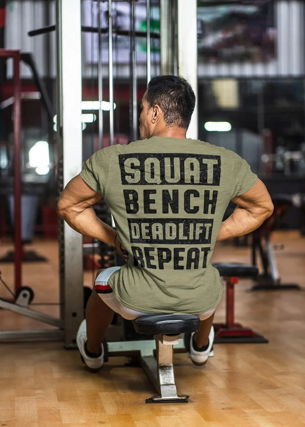 D R DETROIT REBELS Squat Bench Deadlift Repeat Gym Workout Shirts for Men Weight Plate Gym T-Shirt