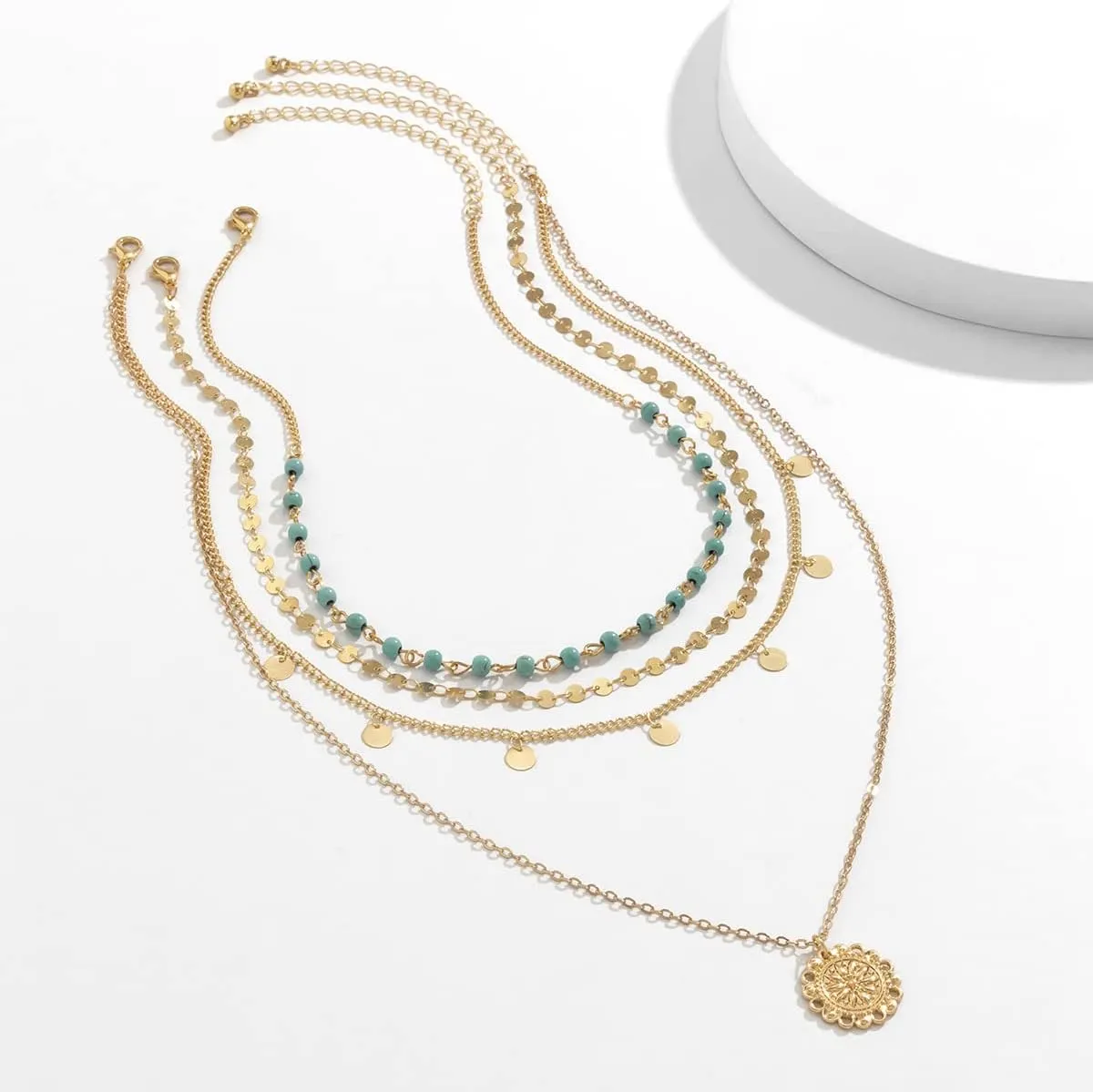 Dainty Layered Choker Necklace Bohemian Turquoise Necklace 14K Gold Plated Dainty Y Pendant Necklace Beach Fashion Pendant Choker