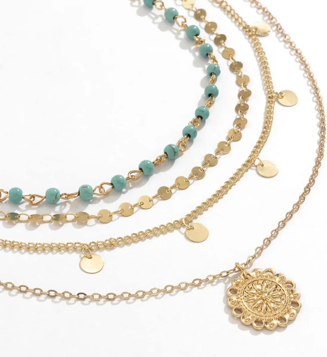 Dainty Layered Choker Necklace Bohemian Turquoise Necklace 14K Gold Plated Dainty Y Pendant Necklace Beach Fashion Pendant Choker