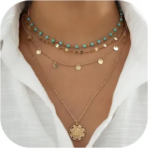 Dainty Layered Choker Necklace Bohemian Turquoise Necklace 14K Gold Plated Dainty Y Pendant Necklace Beach Fashion Pendant Choker