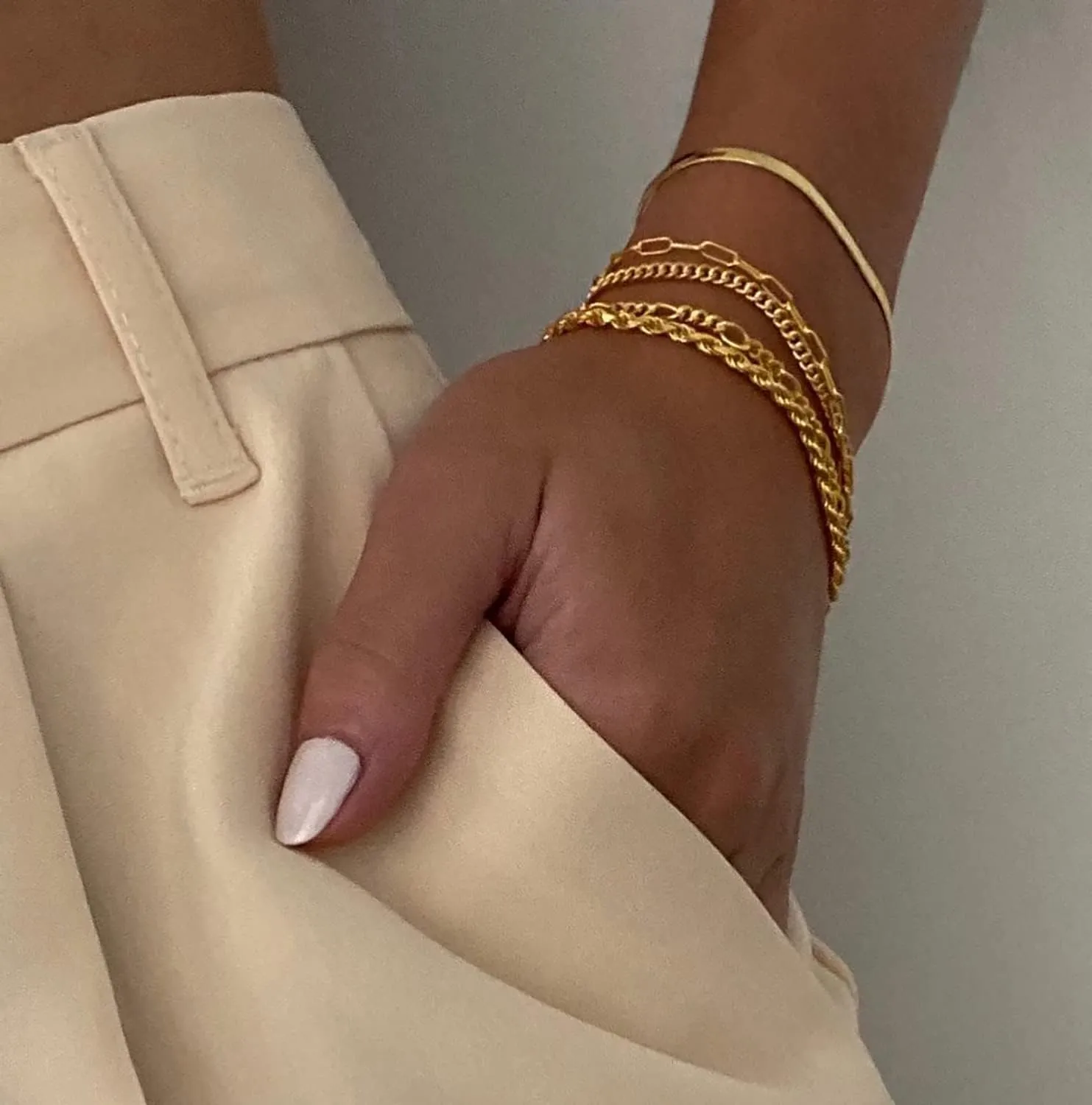 DEARMAY Gold Bracelets for Women Waterproof, 14K Real Gold Jewelry Sets Trendy Thin Dainty Stackable Cuban Link Paperclip Chain Bracelet Pack Fashion Accessories Gifts for Womens