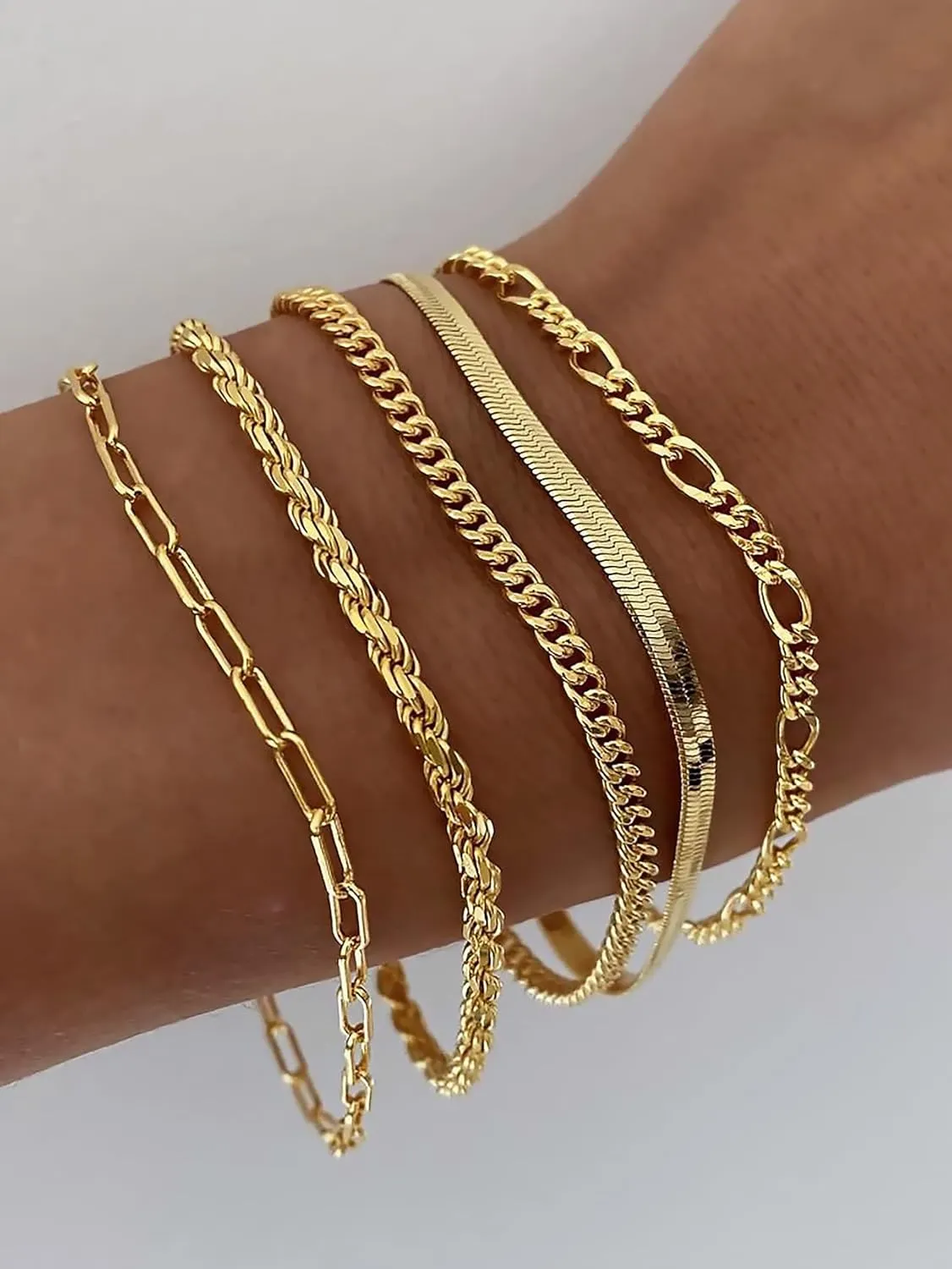 DEARMAY Gold Bracelets for Women Waterproof, 14K Real Gold Jewelry Sets Trendy Thin Dainty Stackable Cuban Link Paperclip Chain Bracelet Pack Fashion Accessories Gifts for Womens