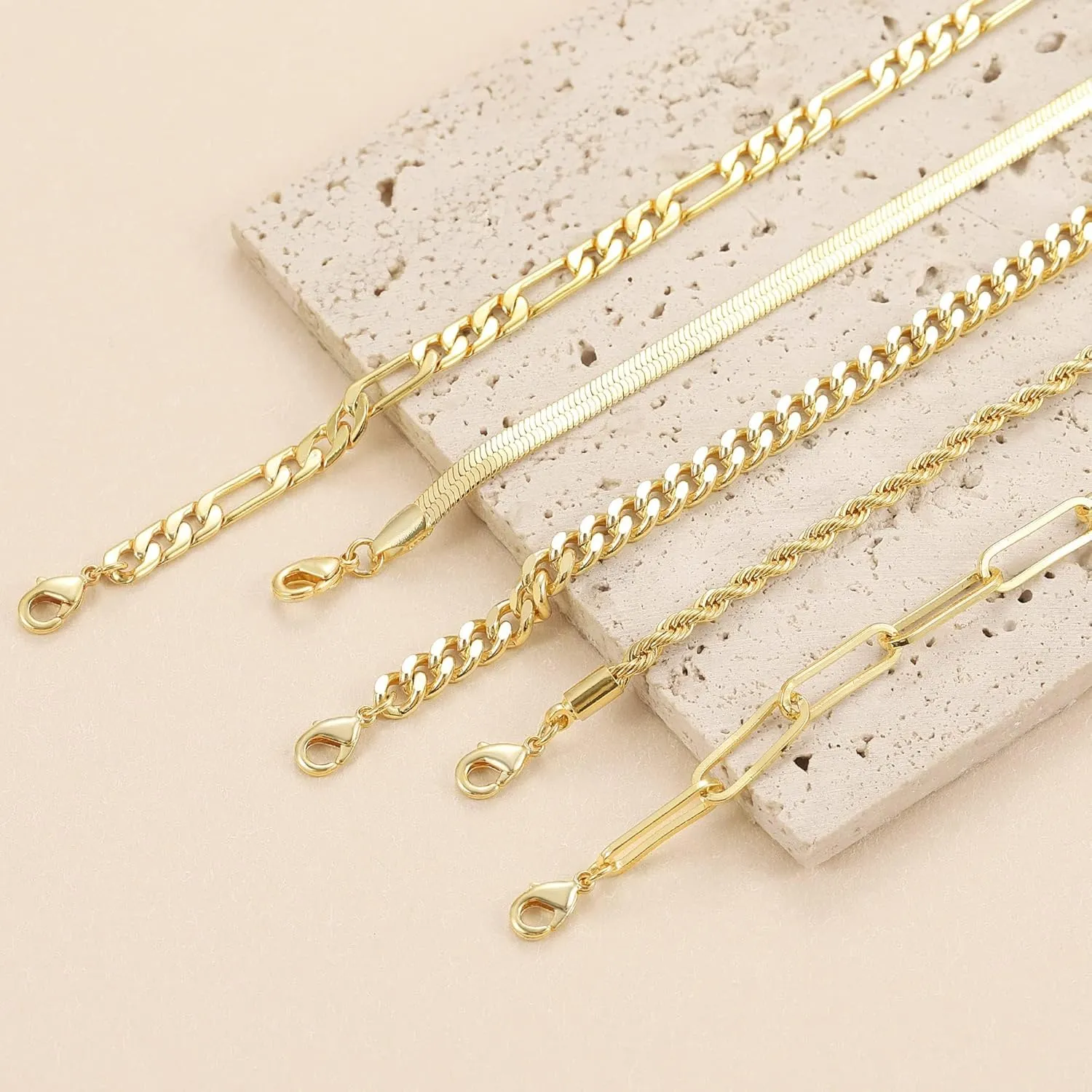 DEARMAY Gold Bracelets for Women Waterproof, 14K Real Gold Jewelry Sets Trendy Thin Dainty Stackable Cuban Link Paperclip Chain Bracelet Pack Fashion Accessories Gifts for Womens