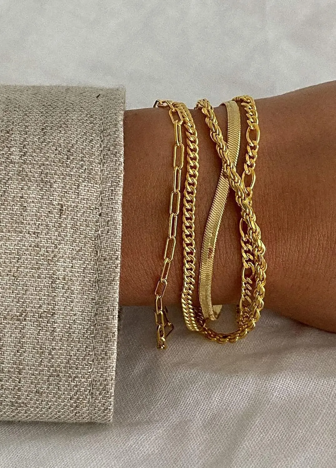 DEARMAY Gold Bracelets for Women Waterproof, 14K Real Gold Jewelry Sets Trendy Thin Dainty Stackable Cuban Link Paperclip Chain Bracelet Pack Fashion Accessories Gifts for Womens