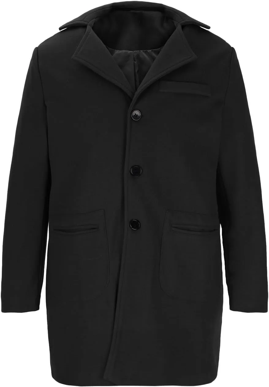 Dgoopd Men's Double Breasted Trench Coat Wool Blend Long Coat Notch Lapel Jacket Casual Pea Coat Windproof Jacket