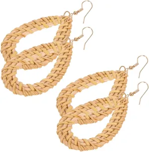 Didiseaon 2 Pairs Rattan Teardrop Earrings for Women Handmade Lightweight Statement Jewelry for Beach Vacations Parties Daily Wear Hollow Design