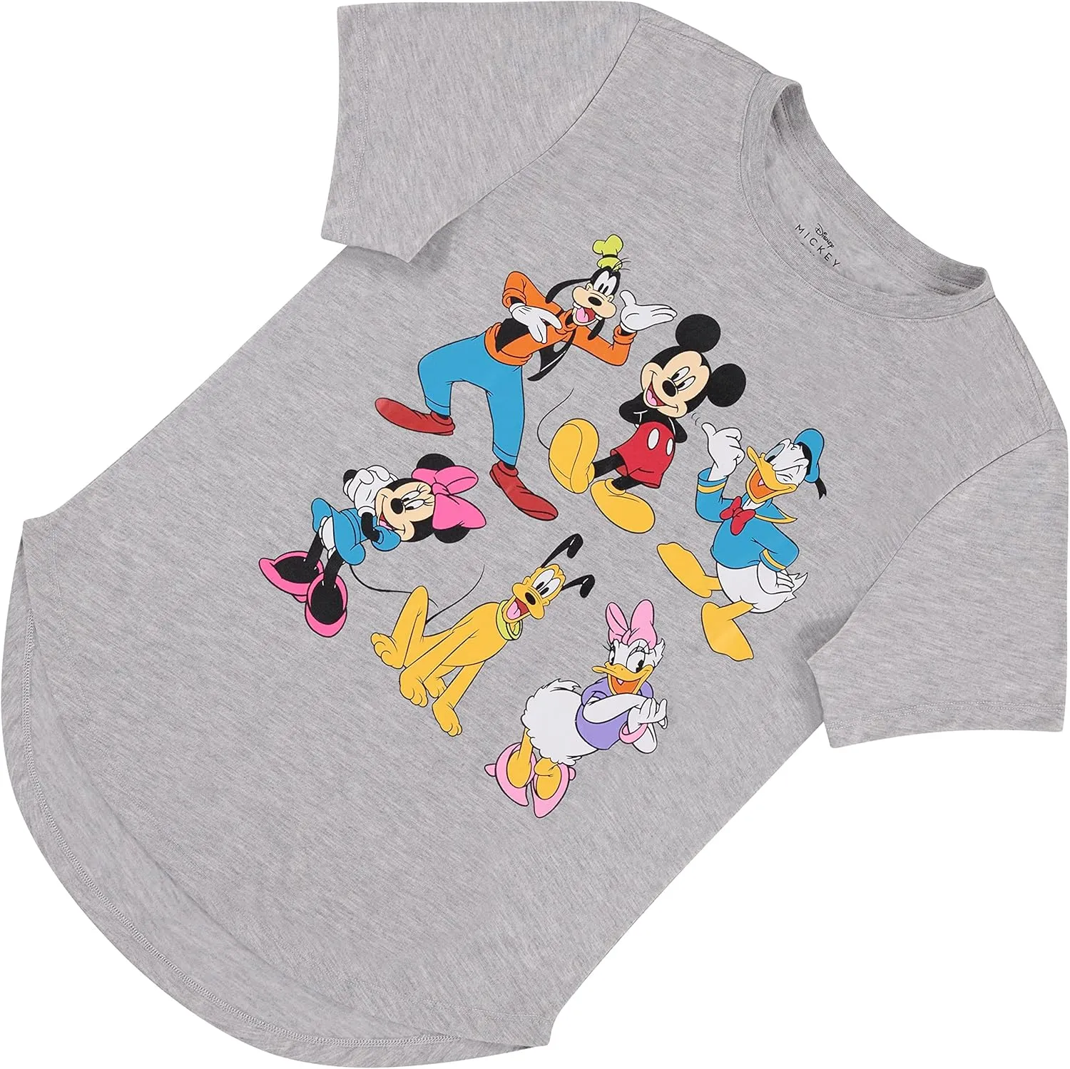 Disney Ladies Mickey Mouse Fashion Shirt - Womens Mickey & Minnie Mouse Top Curved Hem Hi Lo Short Sleeve Tee