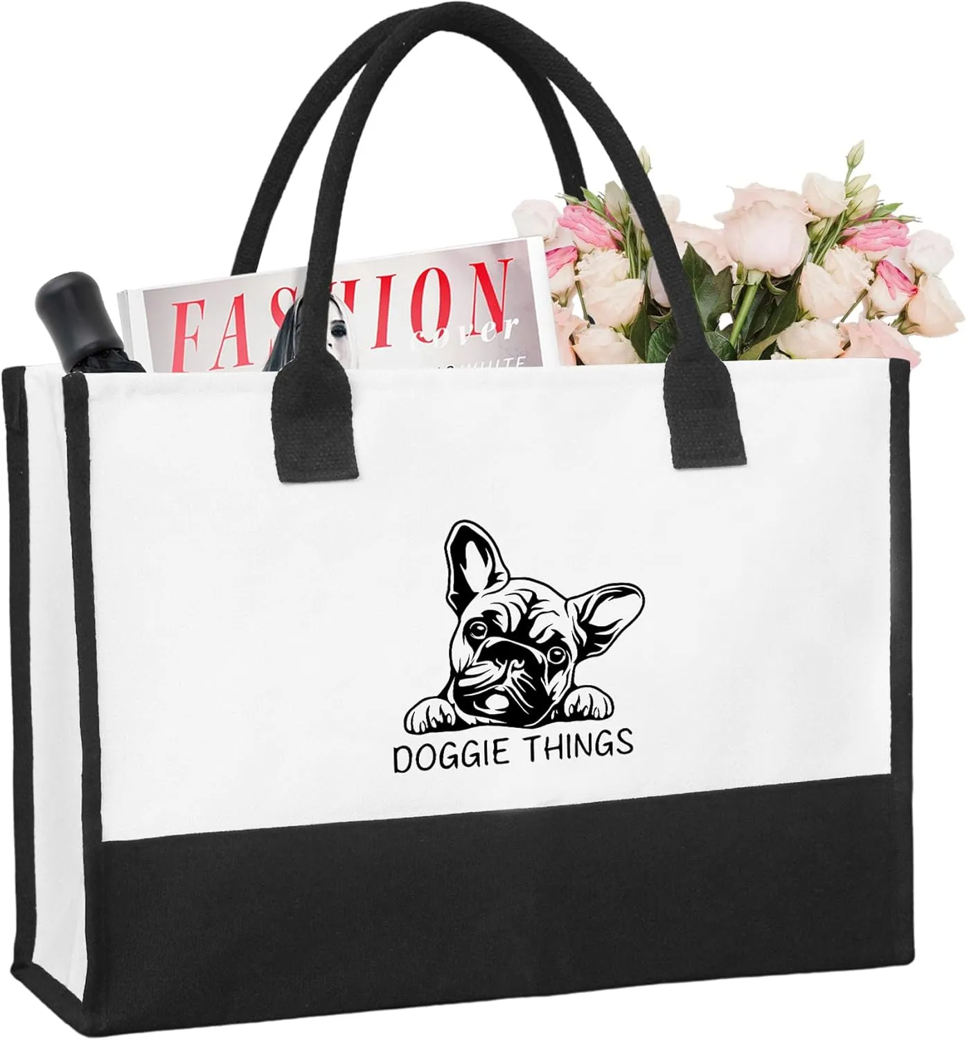 Doggie Things Canvas Tote Bag Canvas Beach Bag for Women,Dog Lovers Gifts for Women,Birthday Christmas Cute Gifts.