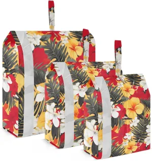 DOMIKING Hibiscus Flower Leaves Packing Cubes for Travel Luggage Organizer Hanging Packing Bag for Home Vacation Set of 3