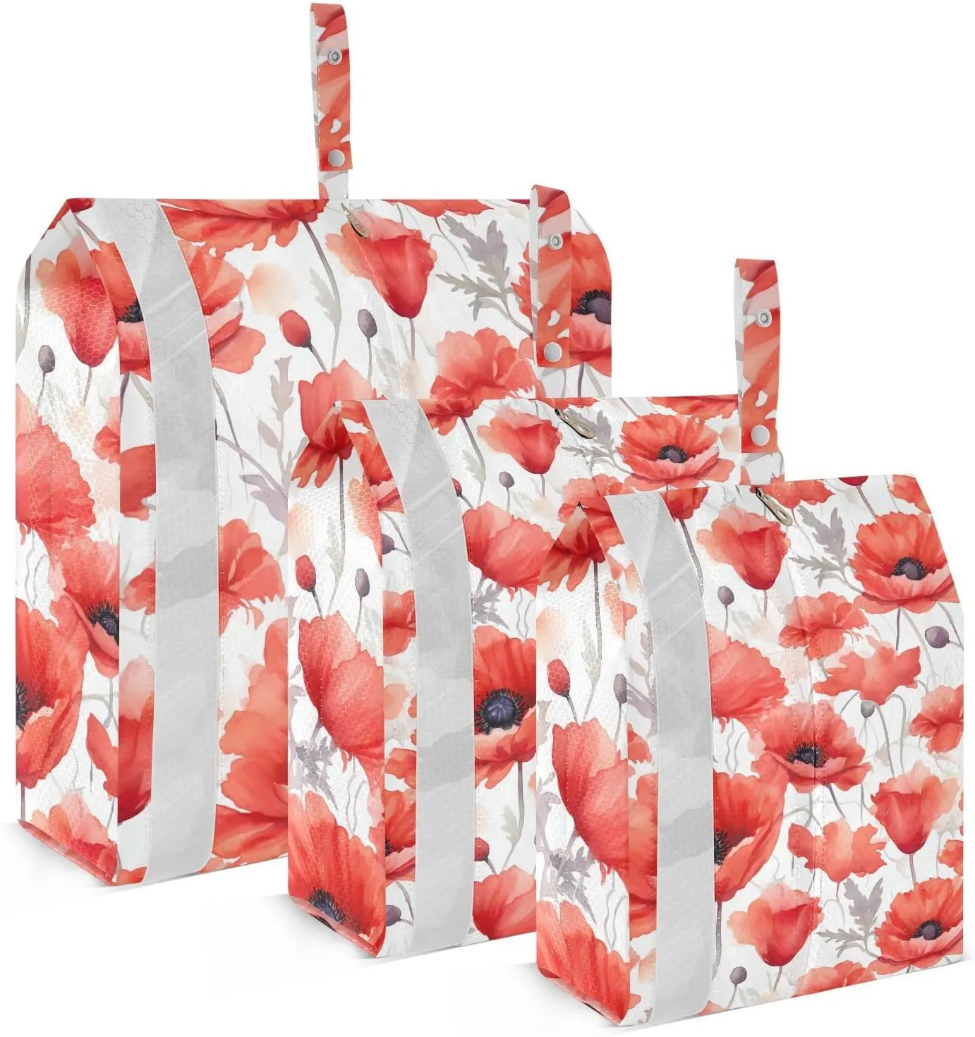 DOMIKING Red Poppy Flowers Spring Packing Cubes for Travel Luggage Organizer Hanging Packing Bag for Vacation Home Set of 3