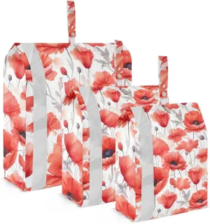 DOMIKING Red Poppy Flowers Spring Packing Cubes for Travel Luggage Organizer Hanging Packing Bag for Vacation Home Set of 3