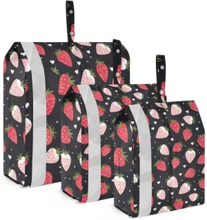 DOMIKING Strawberries Black Packing Cubes for Travel Luggage Organizer Hanging Packing Bag for Vacation Home Set of 3