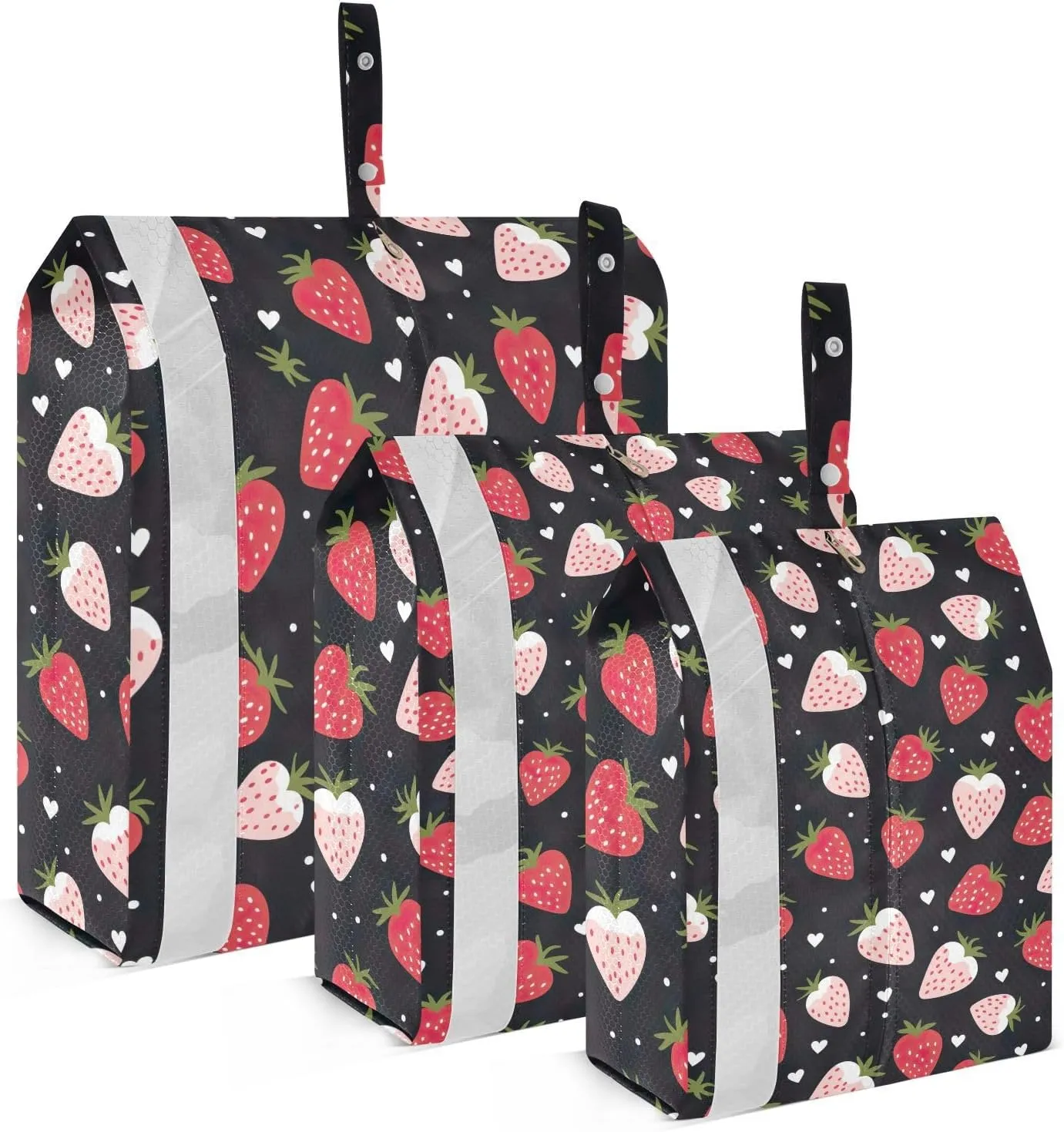 DOMIKING Strawberries Black Packing Cubes for Travel Luggage Organizer Hanging Packing Bag for Vacation Home Set of 3