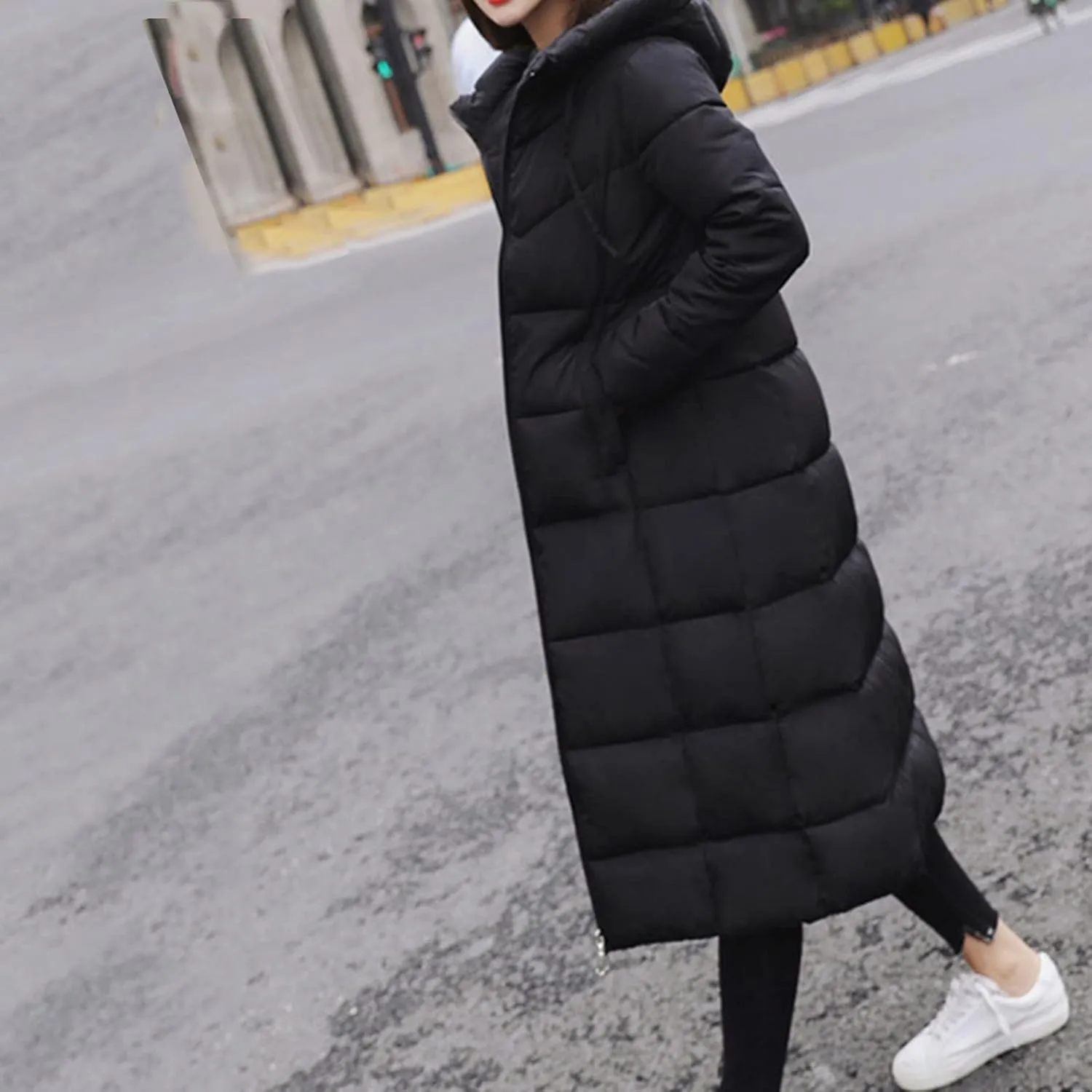 Down Jacket Women's Overcoat Warm Winter Hoodie Full Zipper Solid Color Slim Long Outwear Coat Jacket Long Jacket