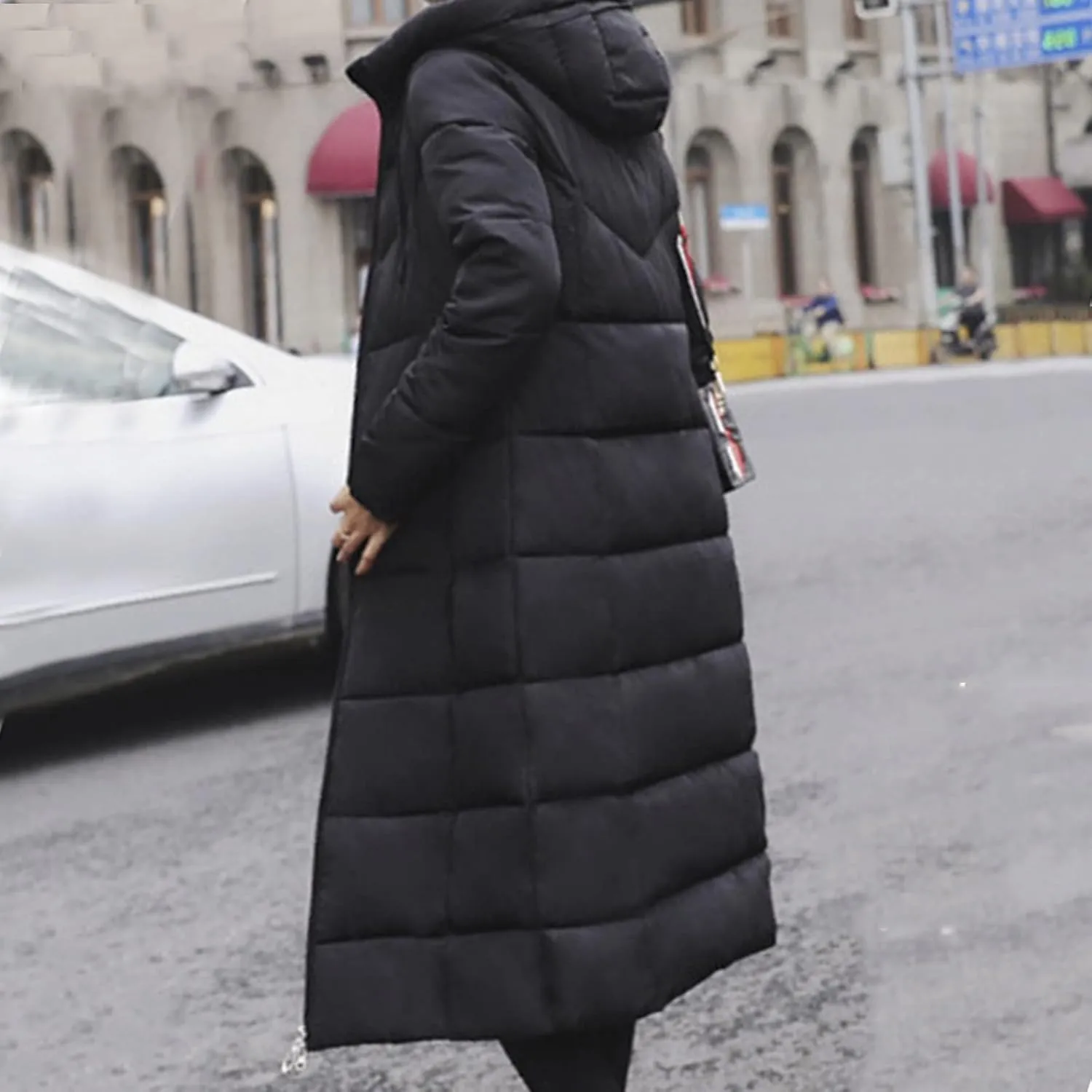 Down Jacket Women's Overcoat Warm Winter Hoodie Full Zipper Solid Color Slim Long Outwear Coat Jacket Long Jacket