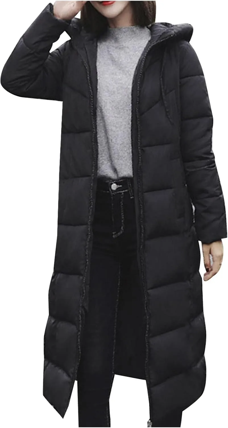 Down Jacket Women's Overcoat Warm Winter Hoodie Full Zipper Solid Color Slim Long Outwear Coat Jacket Long Jacket