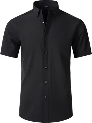 Dress Shirts for Men,Men's Summer Short Sleeve Button Down Business Work Blouses Regular Fit Wrinkle-Resistant Shirt Black, X-Small