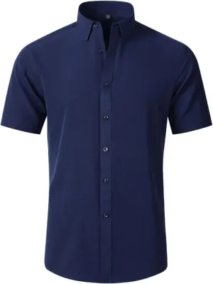 Dress Shirts for Men,Men's Summer Short Sleeve Button Down Business Work Blouses Regular Fit Wrinkle-Resistant Shirt Navy