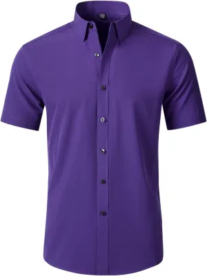 Dress Shirts for Men,Men's Summer Short Sleeve Button Down Business Work Blouses Regular Fit Wrinkle-Resistant Shirt Purple