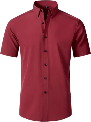 Dress Shirts for Men,Men's Summer Short Sleeve Button Down Business Work Blouses Regular Fit Wrinkle-Resistant Shirt Red, X-Large