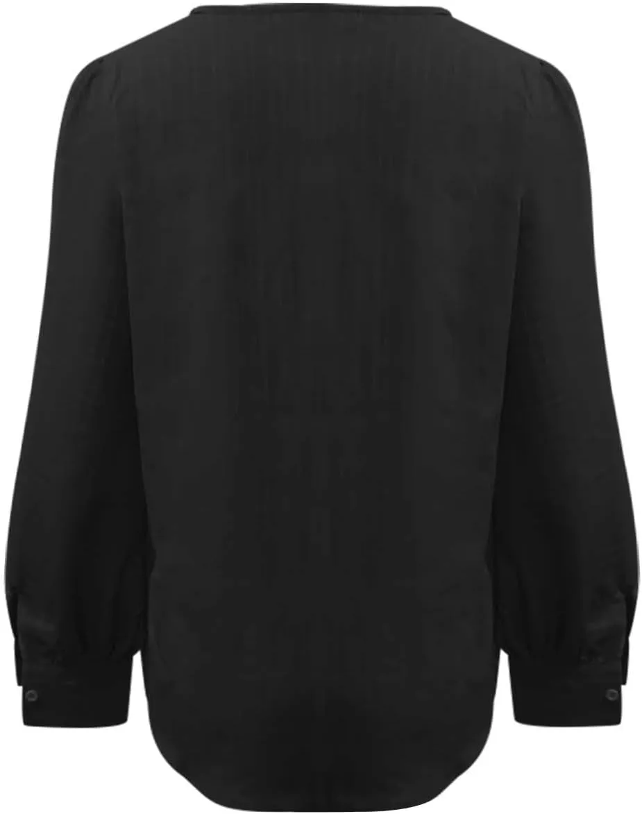 Dressy T Shirts for Women Elegant Lace Patchwork V Neck Long Sleeve Pleated Tops Office Work Going Out Party Blouse