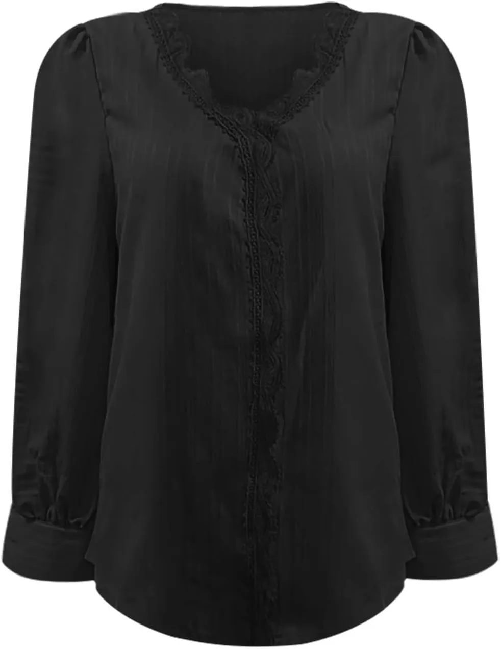 Dressy T Shirts for Women Elegant Lace Patchwork V Neck Long Sleeve Pleated Tops Office Work Going Out Party Blouse