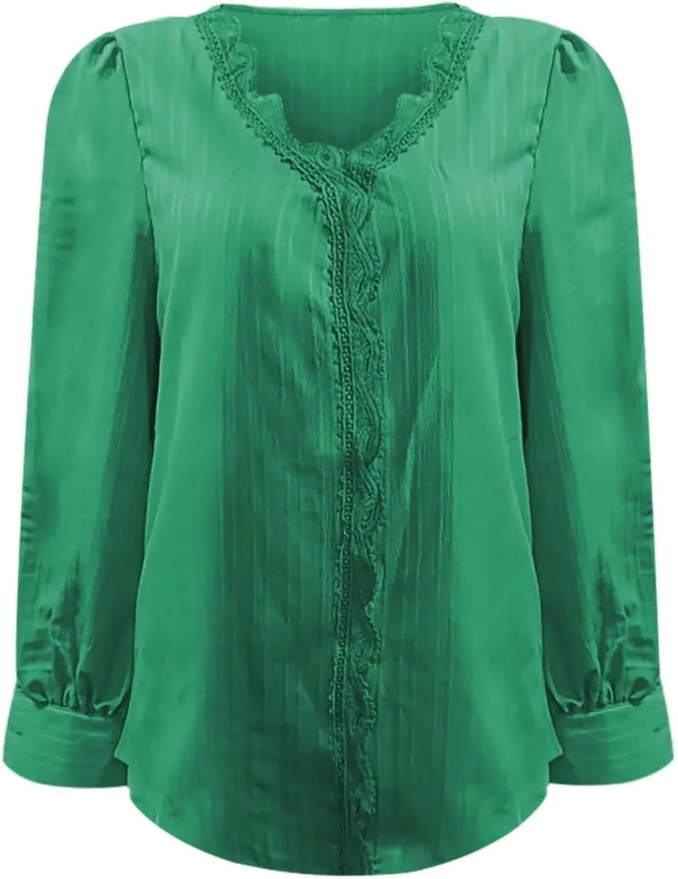 Dressy T Shirts for Women Elegant Lace Patchwork V Neck Long Sleeve Pleated Tops Office Work Going Out Party Blouse
