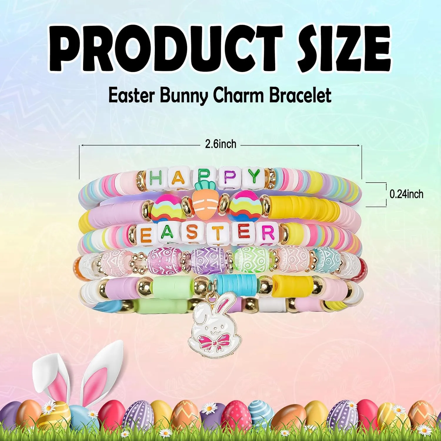 Easter Heishi Bracelets Polymer Clay Elastic Bracelets Man Woman Party Easter Bunny Egg Bracelets