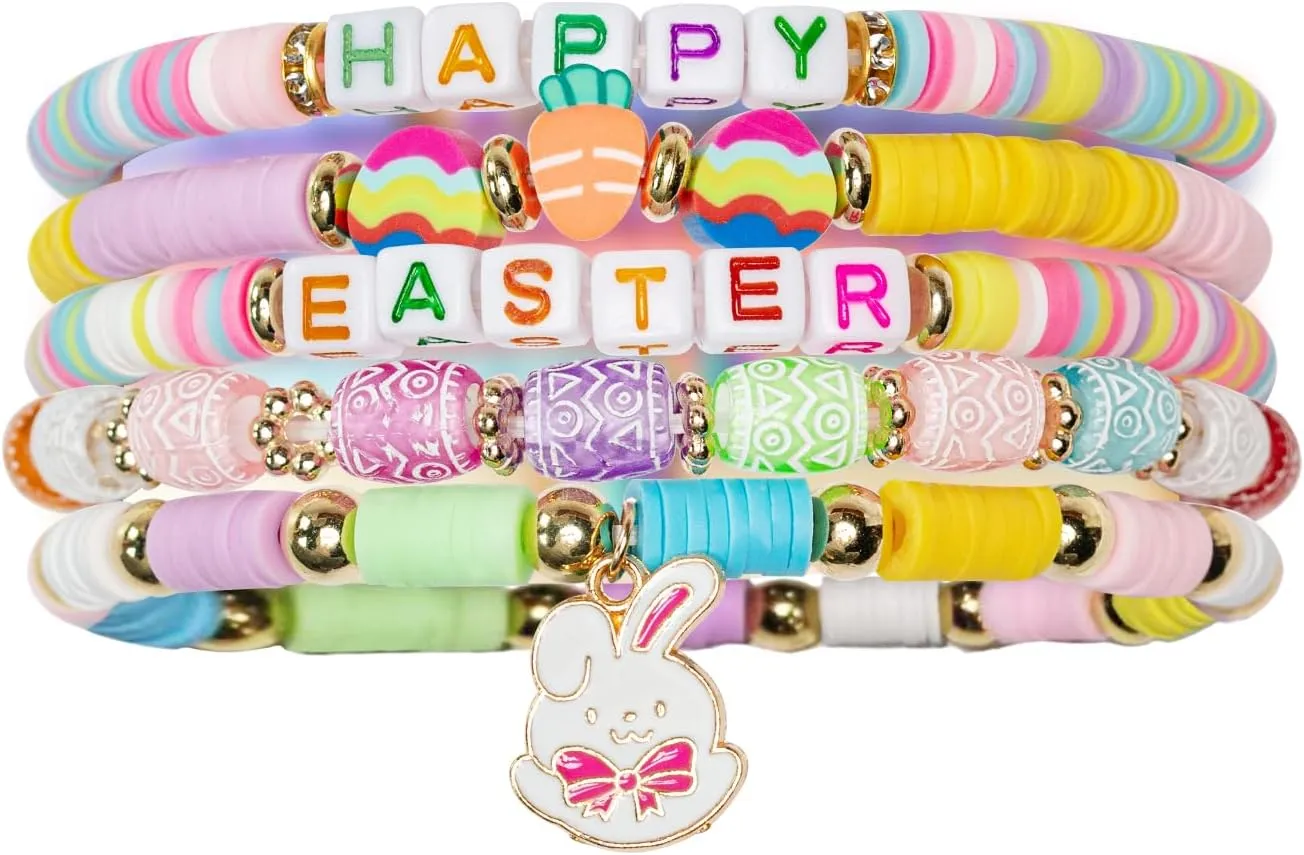Easter Heishi Bracelets Polymer Clay Elastic Bracelets Man Woman Party Easter Bunny Egg Bracelets