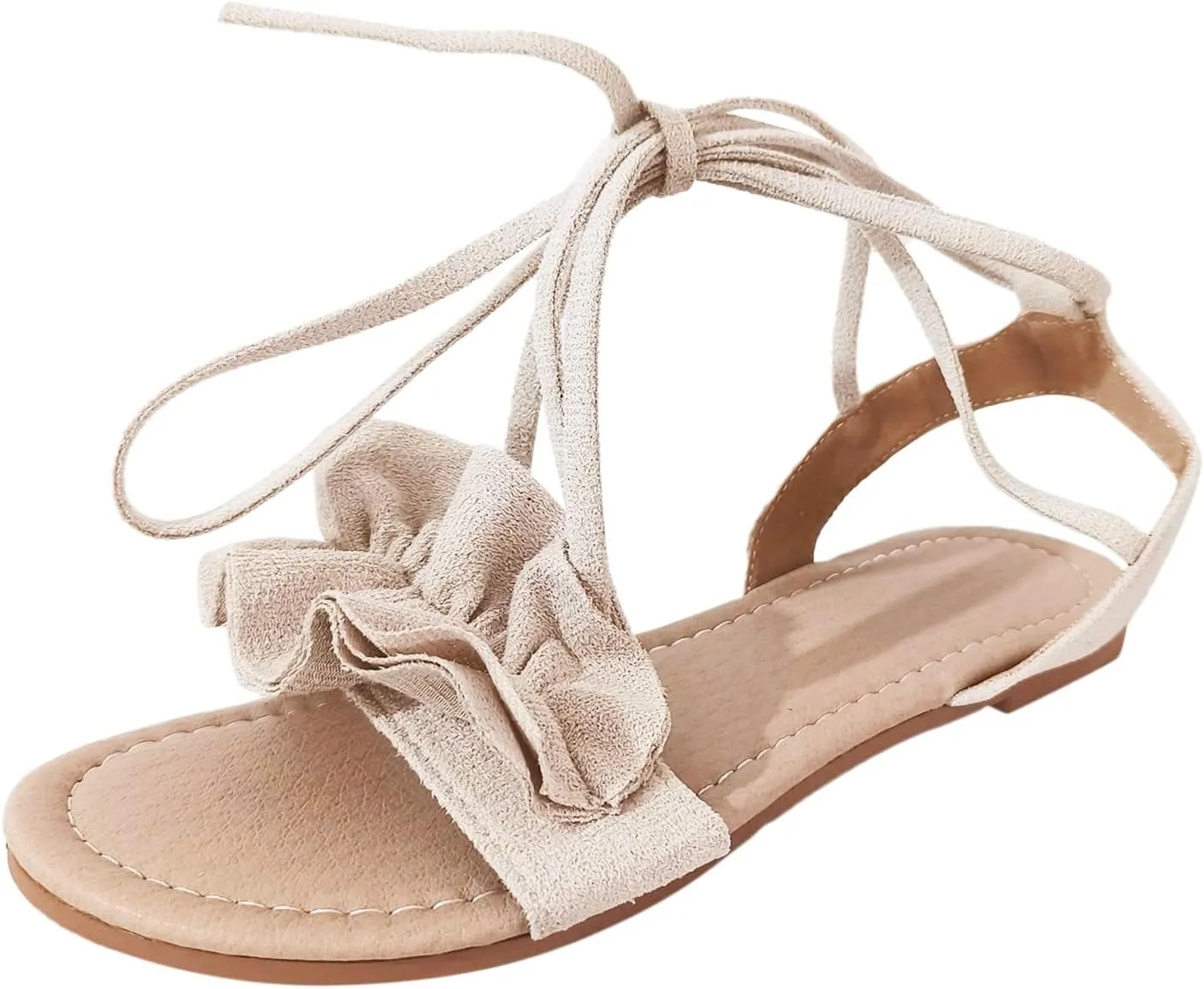 Eduavar Wedge Sandals for Women, Sandals Women Comfortable Lace Up Sandals Summer Breathable Open Toe Flat Sandals