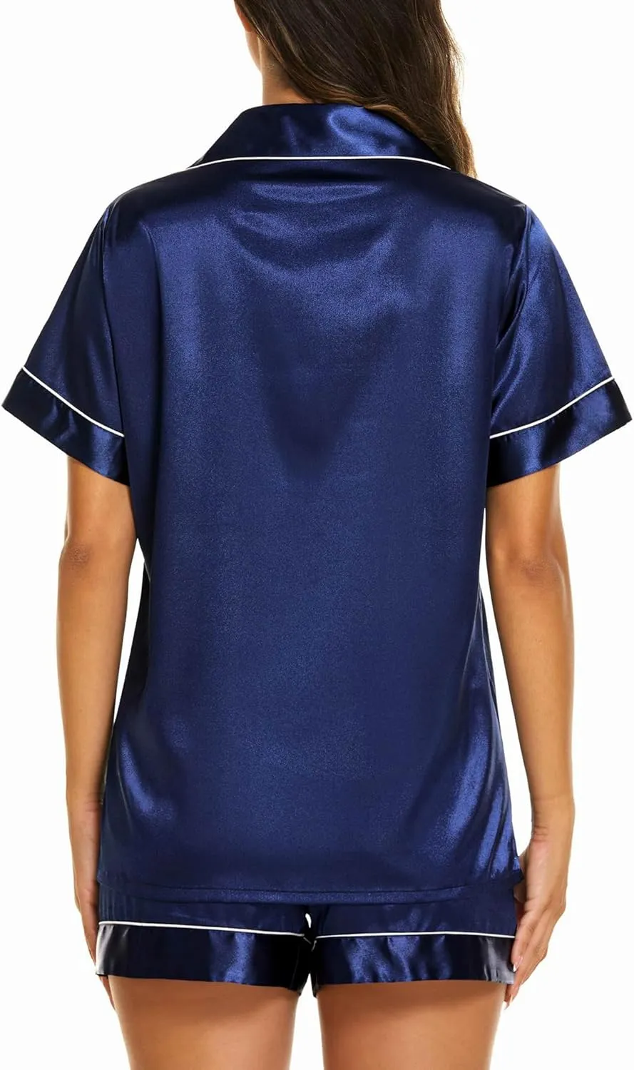 Ekouaer Silk Pajama Sets Womens 2 Piece Short Sleeve Sleepwear Soft Button Down Loungewear Satin Pjs Shorts Lounge Set S-XXL