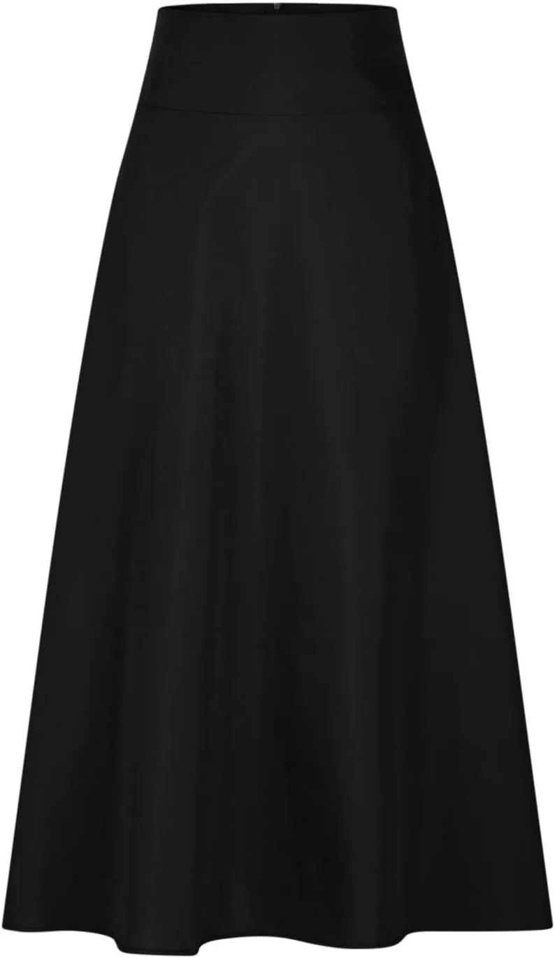 Elegant High Waisted A Line Skirts for Women Flowy Vintage Stretch Pleated Maxi Skirt Knee Length Dress