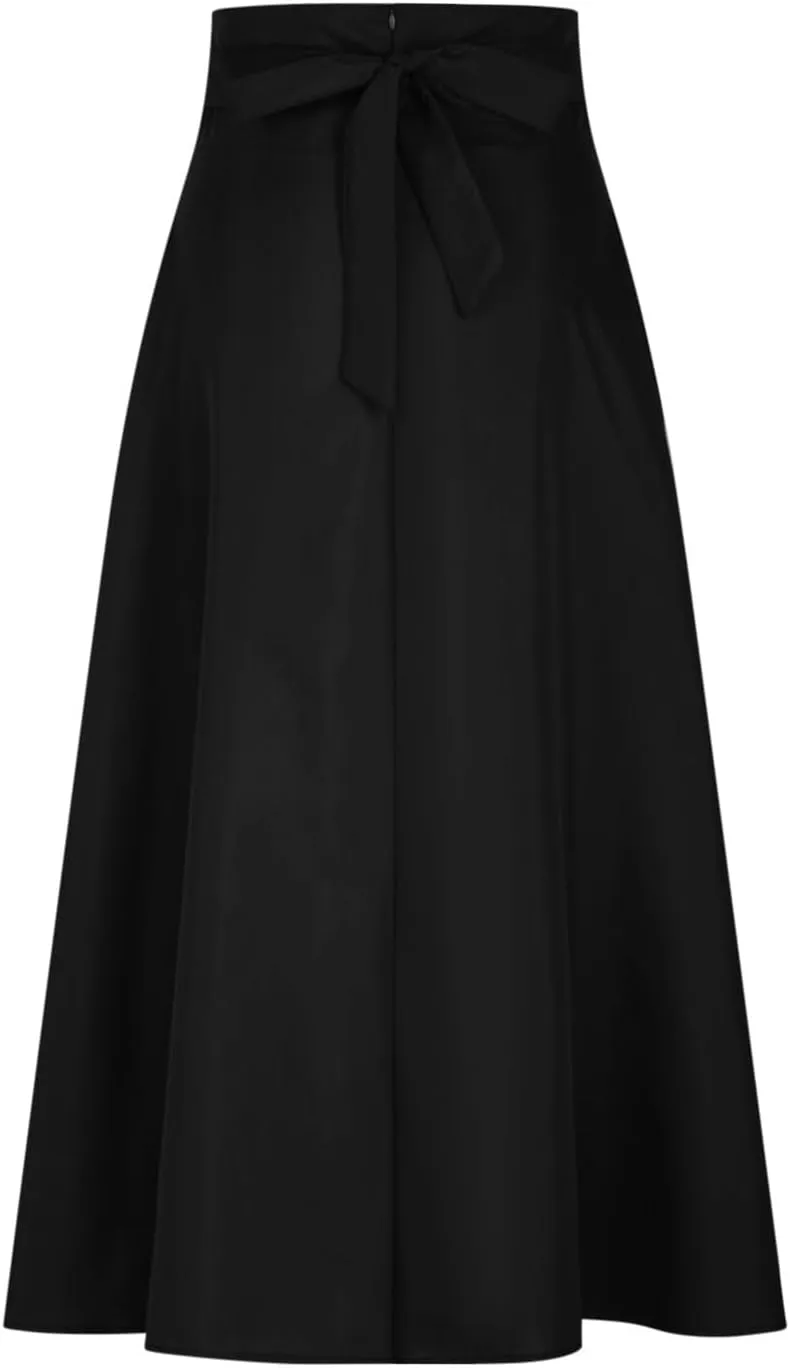Elegant High Waisted A Line Skirts for Women Flowy Vintage Stretch Pleated Maxi Skirt Knee Length Dress