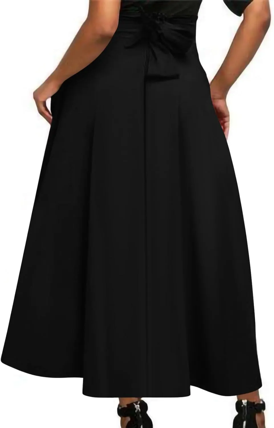 Elegant High Waisted A Line Skirts for Women Flowy Vintage Stretch Pleated Maxi Skirt Knee Length Dress