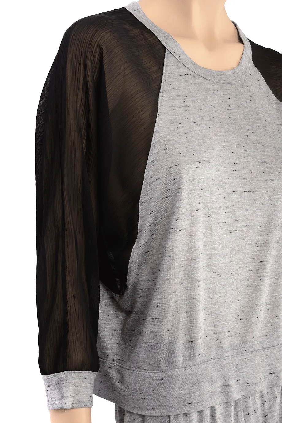 ENZA COSTA SPECKLED Jersey Chiffon Panel Sleeve Top