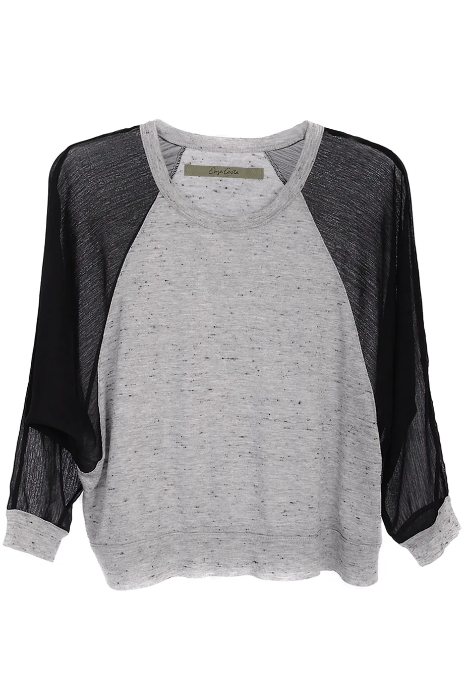ENZA COSTA SPECKLED Jersey Chiffon Panel Sleeve Top