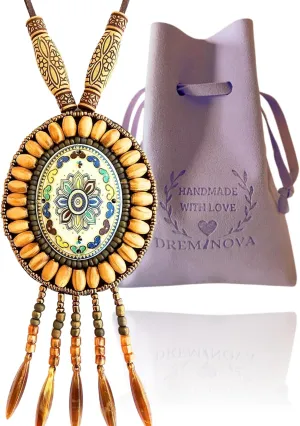 Ethnic Flower Boho Beaded Necklaces for Women Long Pendant Hawaiian Necklaces Bohemian Necklaces African Tribal Native Necklaces Trendy Fashion Jewelry