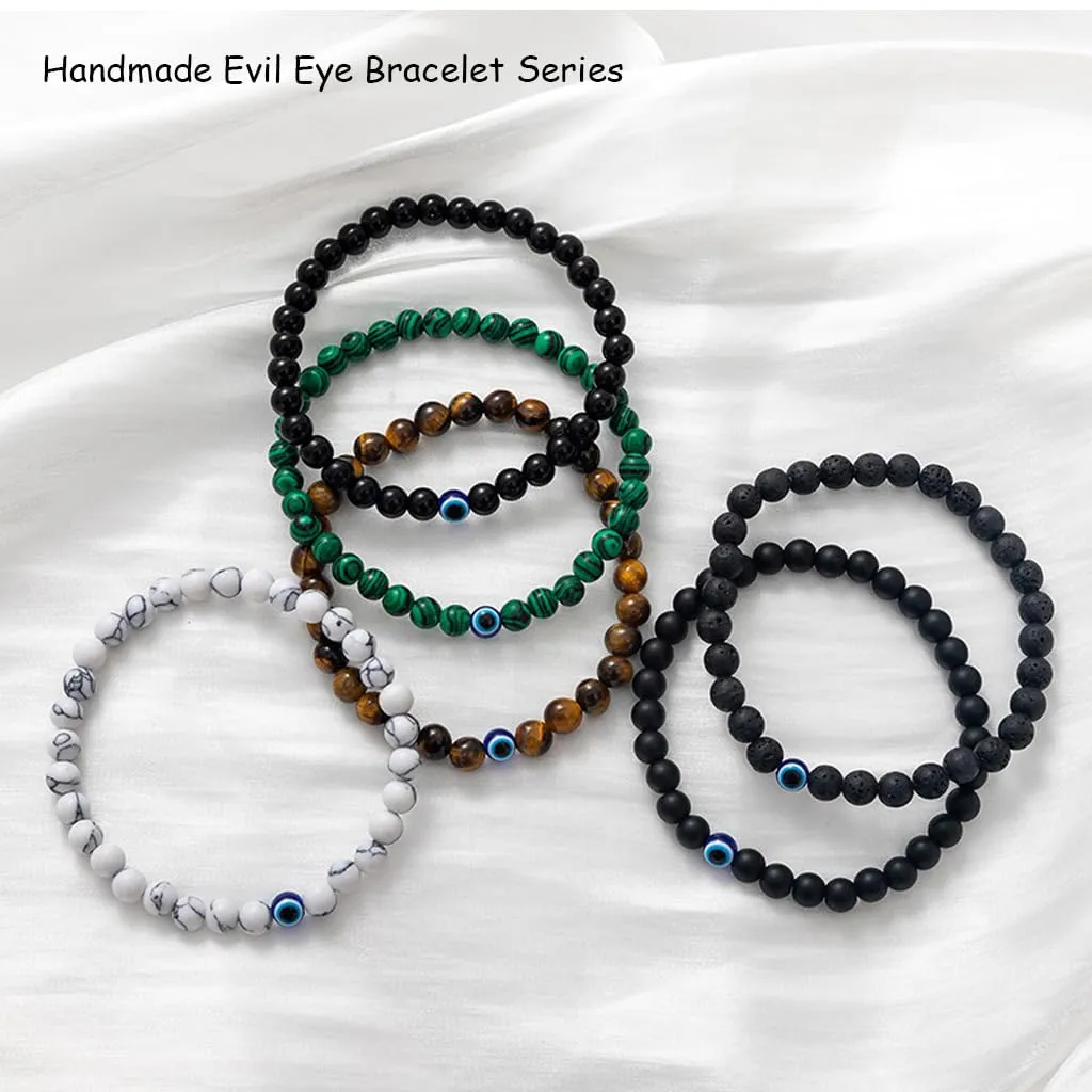 Evil Eye Bracelets, Mens Bracelet, Obsidian Bracelet, Bracelets for Men, Handmade Bracelets, Beaded Bracelets, Evil Eye Jewelry Gifts (6MM, Obsidian)