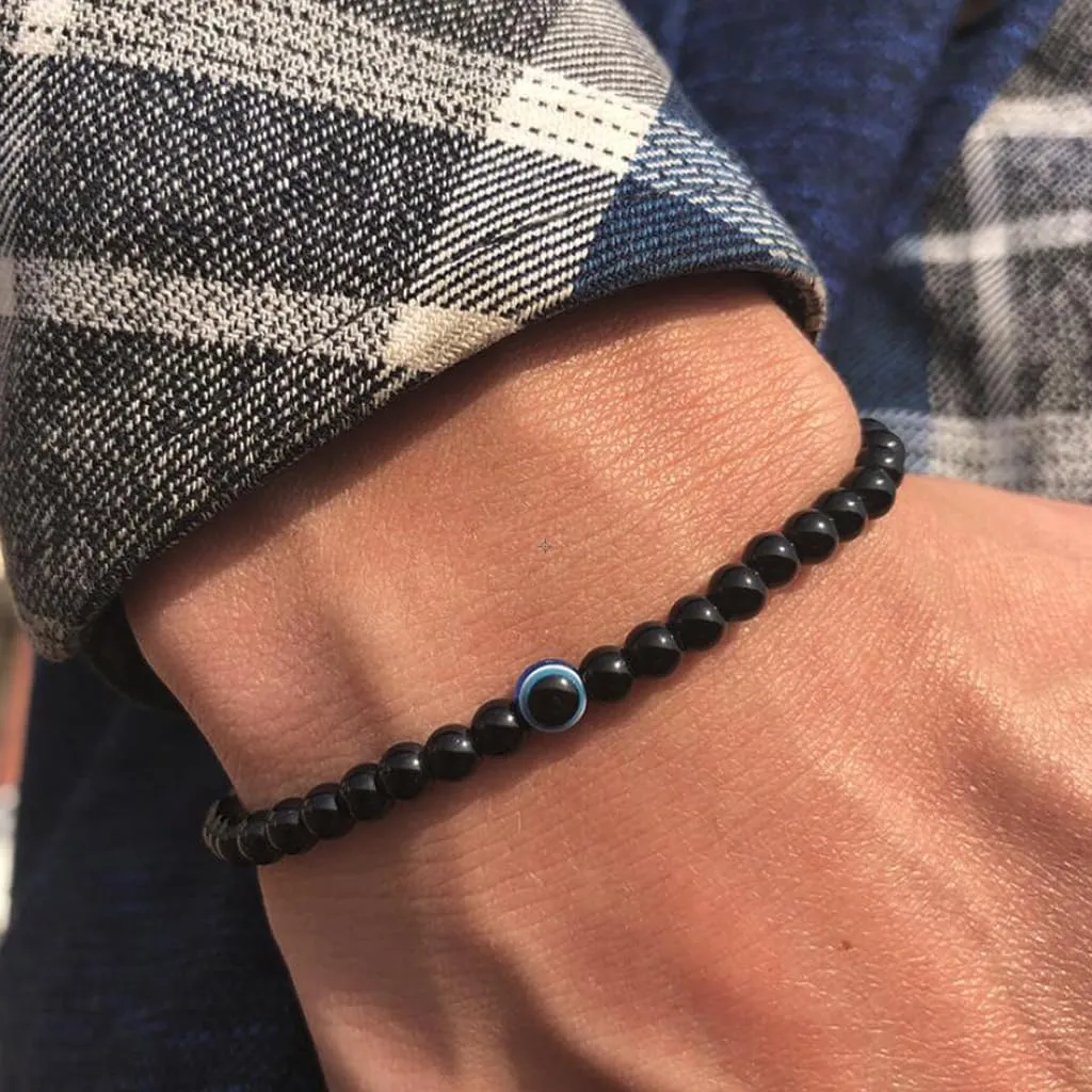 Evil Eye Bracelets, Mens Bracelet, Obsidian Bracelet, Bracelets for Men, Handmade Bracelets, Beaded Bracelets, Evil Eye Jewelry Gifts (6MM, Obsidian)
