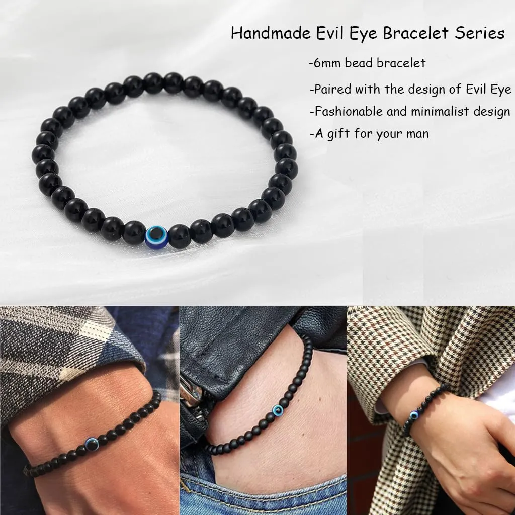 Evil Eye Bracelets, Mens Bracelet, Obsidian Bracelet, Bracelets for Men, Handmade Bracelets, Beaded Bracelets, Evil Eye Jewelry Gifts (6MM, Obsidian)